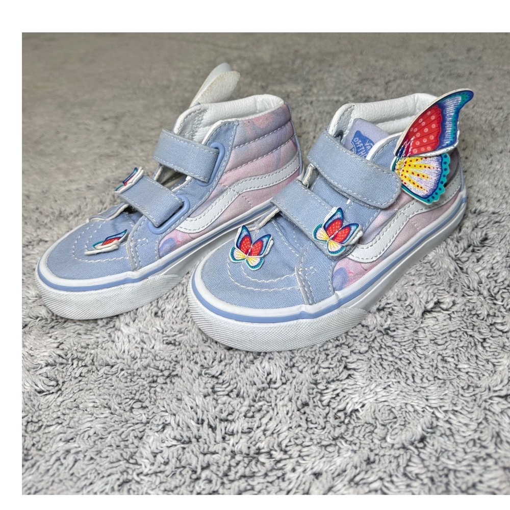Vans Kids Light Blue Pink Butterfly High-Top Sneakers size 10.5